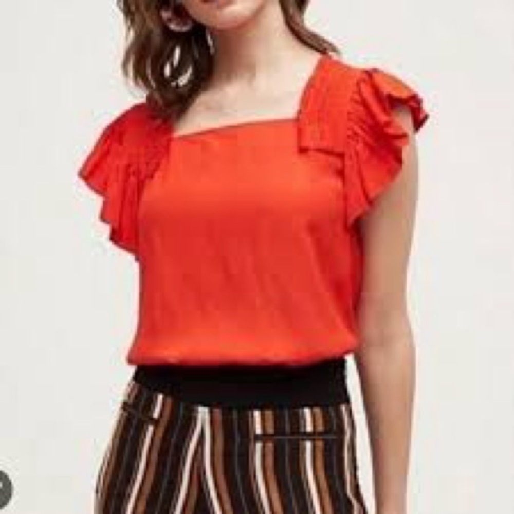 Anthropologie Maeve Red flutter sleeve top size 8